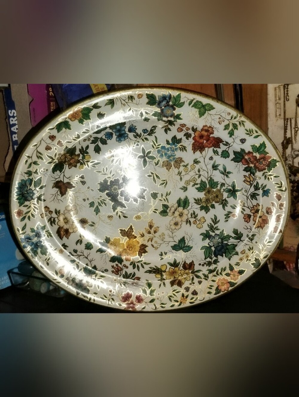 Vintage 1970s Daher Oval Floral Tin Serving Tray - Made In England